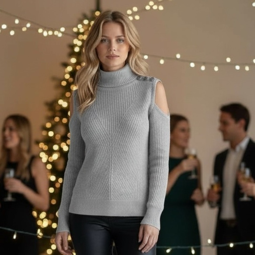 NWT INC International Concepts Cold Shoulder Chunky Knit Turtleneck Sweater Warm
